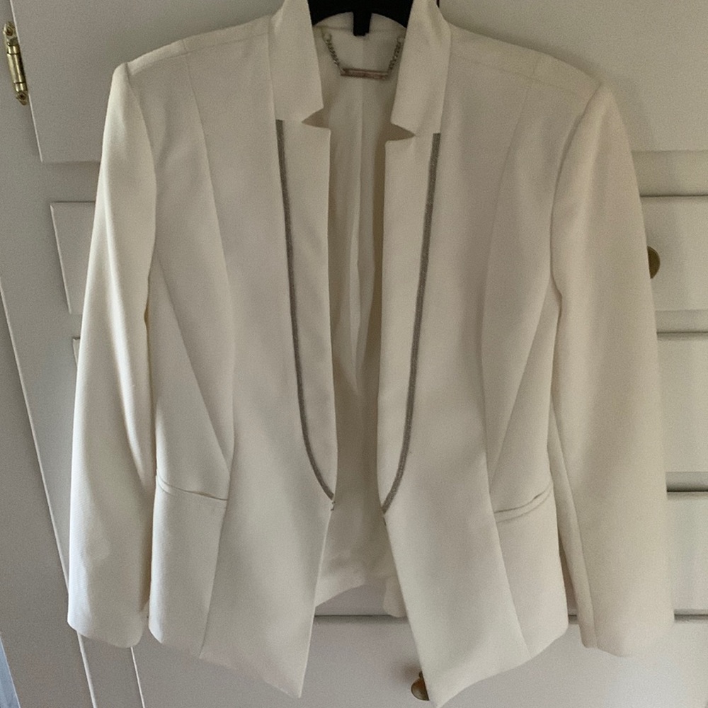 White House black market white blazer with sparkling silver trim